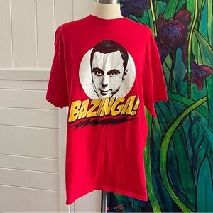 $10 SALE Bazinga Graphic Tee Short Sleeve Big Bang Theory Red Funny Humor